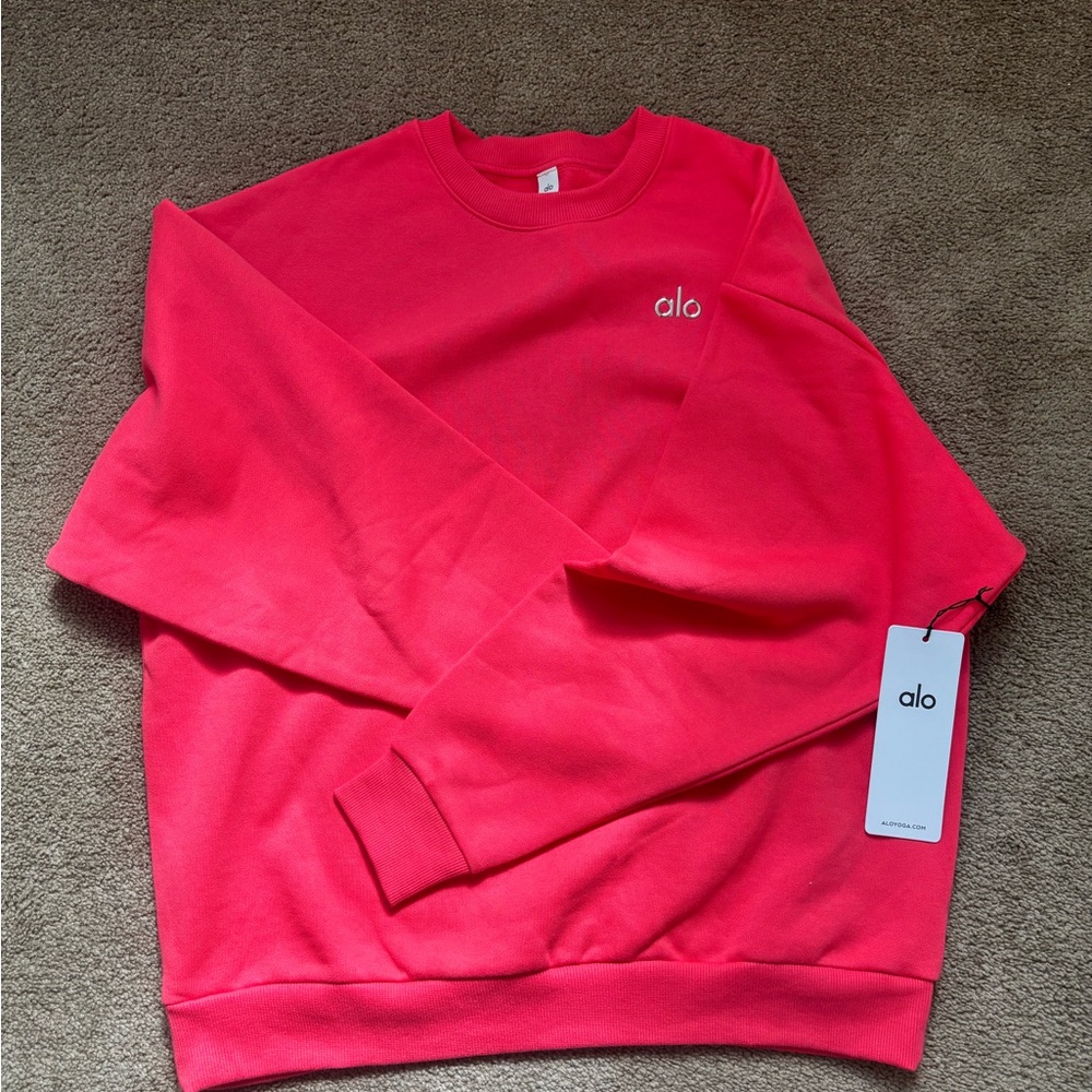 ALO Yoga Red Crewneck Sweater with Ribbed Cuffs